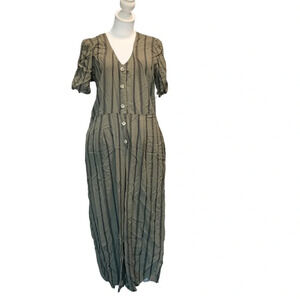 XHILARATION women's large cropped romper, army green with black stripes